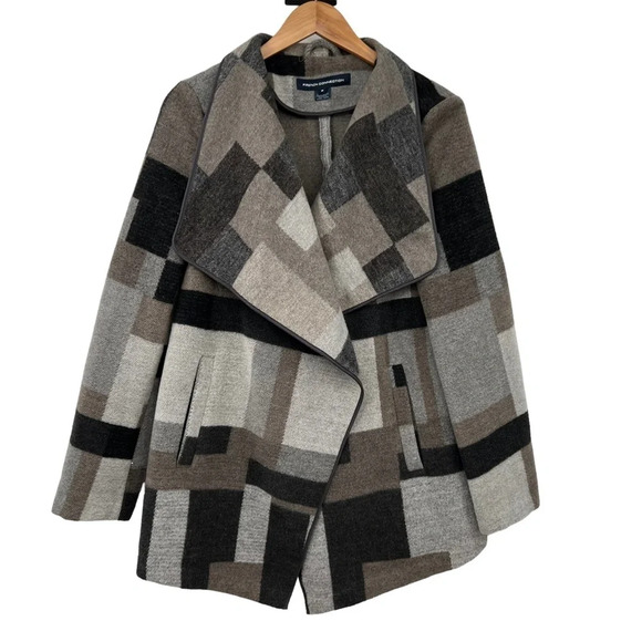 French Connection Long Sleeve Jacket Womens M Gray Oversized‎ Collar Geometric - Picture 1 of 10
